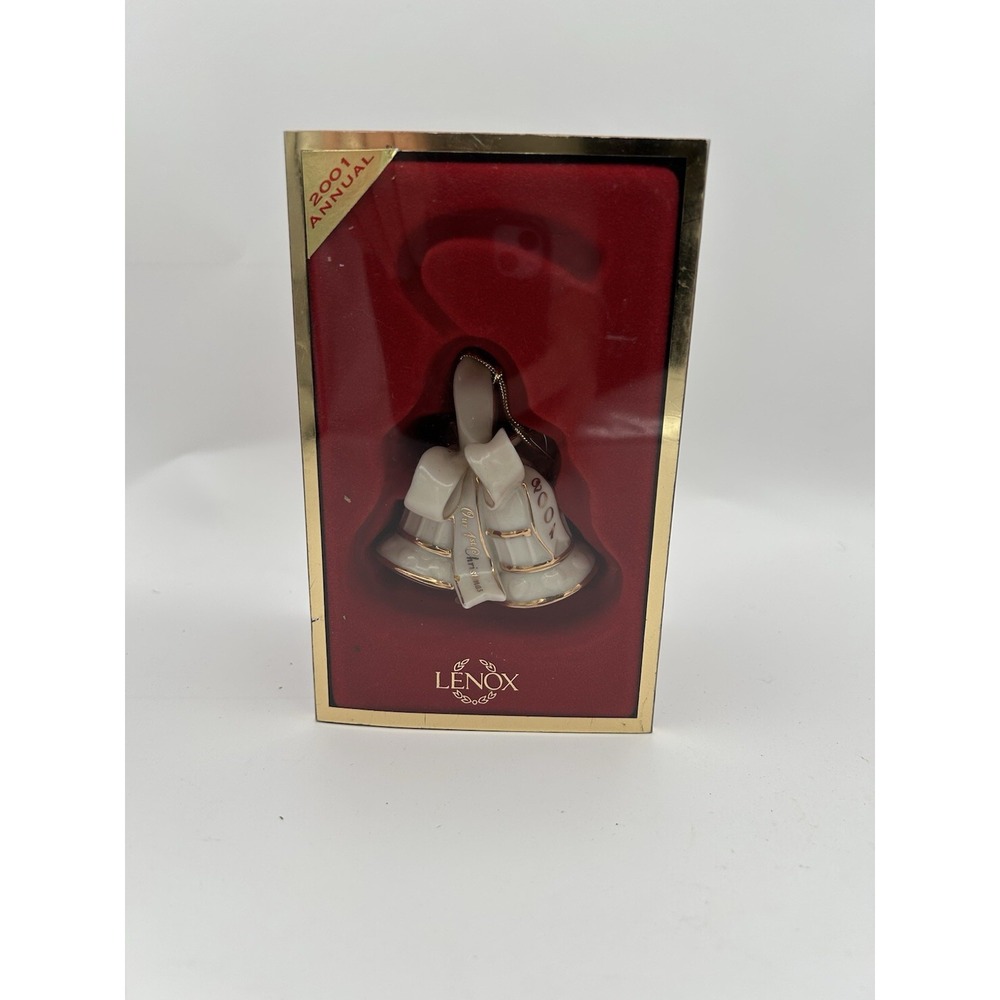 Lenox Our "First Christmas" 2001 Wedding Bells Christmas Ornament Excellent